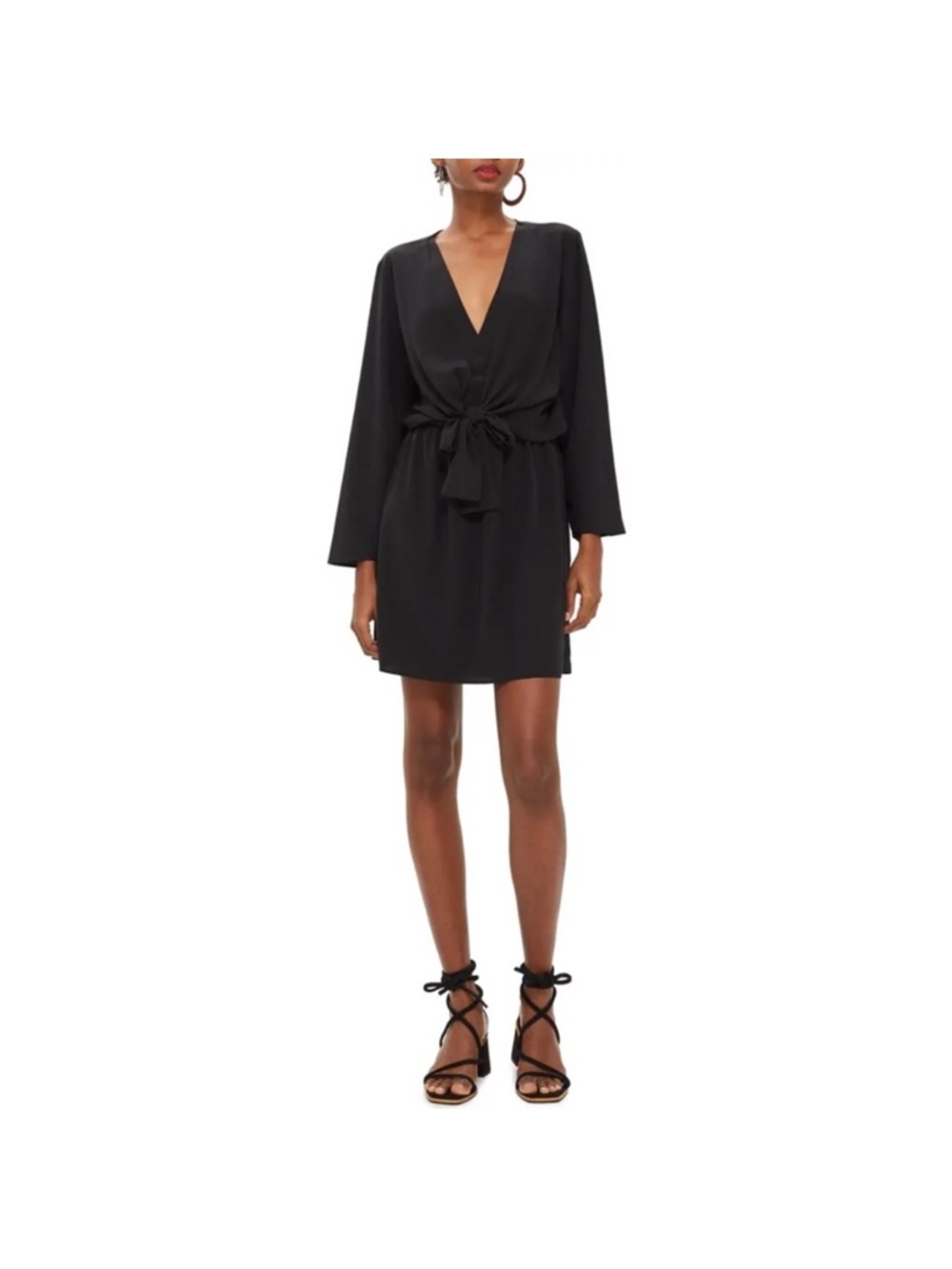 NWT Topshop Black Long Sleeve Faux Wrap V Neck Mini Dress